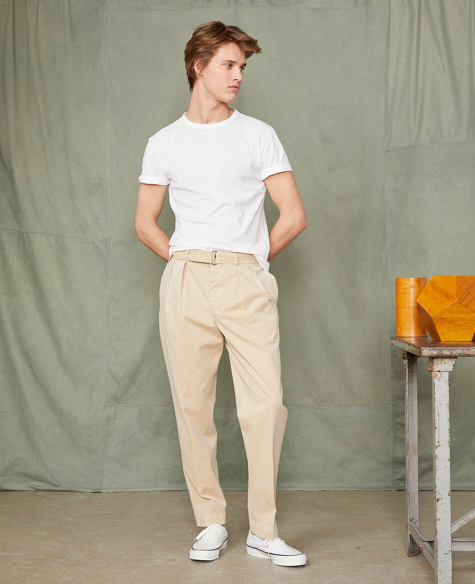 Homme Pantalon à plis en twill de coton Beige